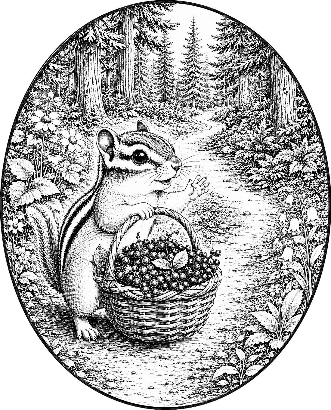 Goldie carrying the basket of wild currants