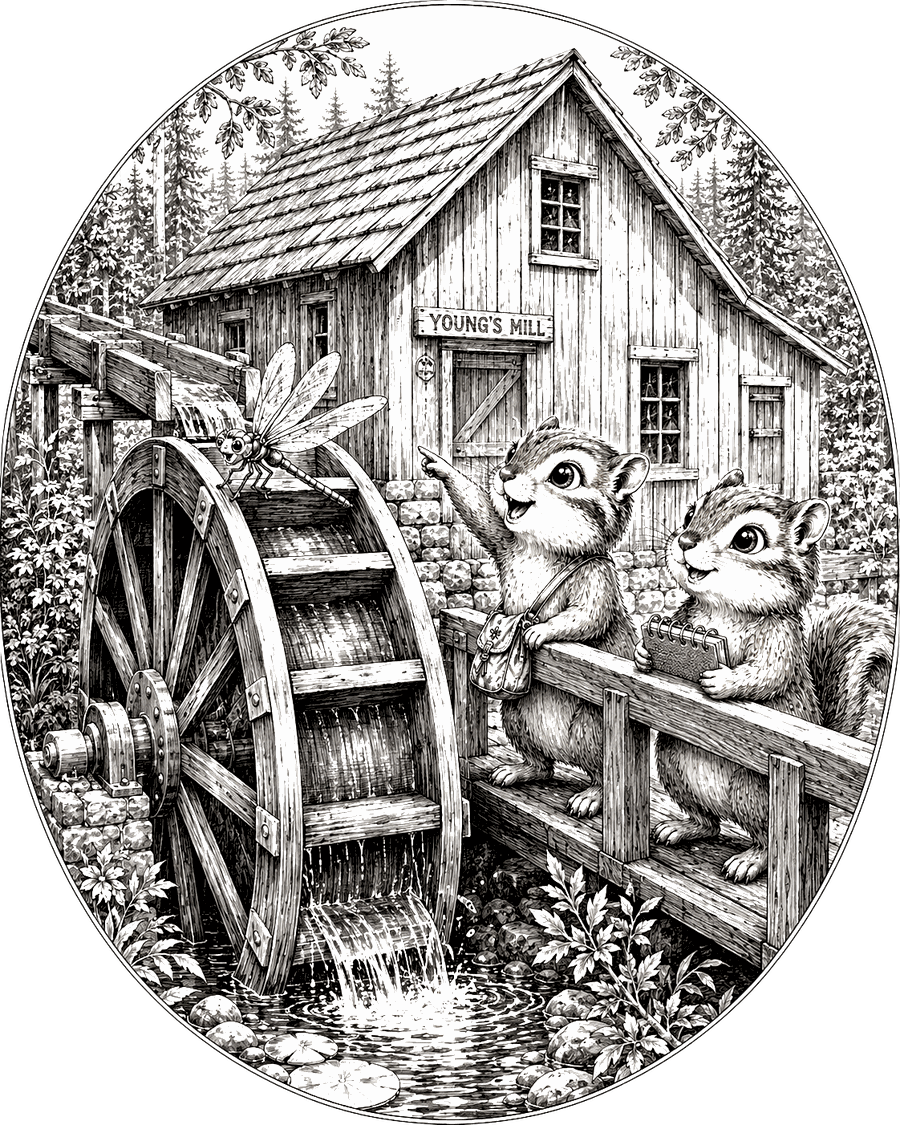Skipper the dragonfly riding the mill wheel